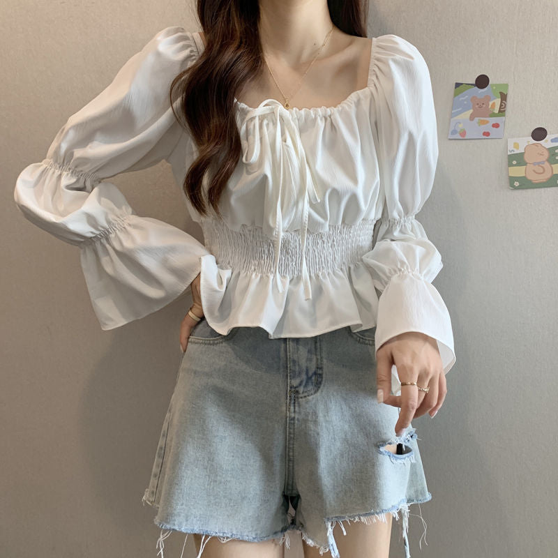 New Stylish French-style Puff-sleeve Chiffon Blouse