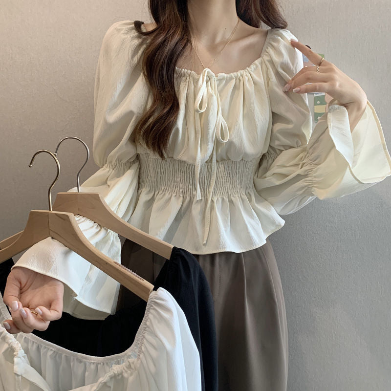 New Stylish French-style Puff-sleeve Chiffon Blouse