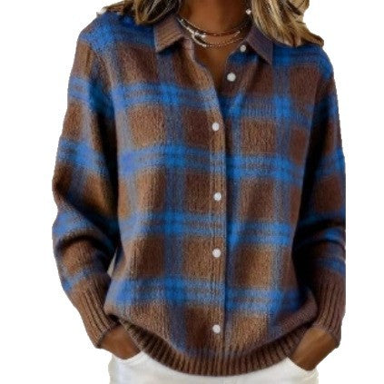 Women's Plaid Printed Long Sleeve Top