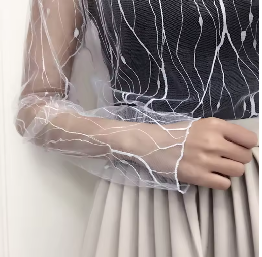 Women Lace Mesh Transparent Turtleneck Long Sleeve Top