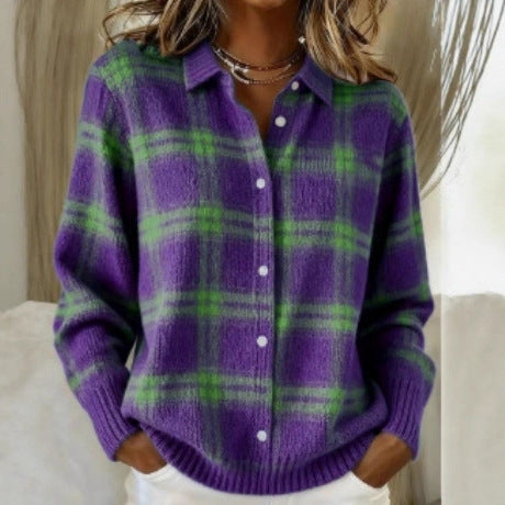 Women's Plaid Printed Long Sleeve Top