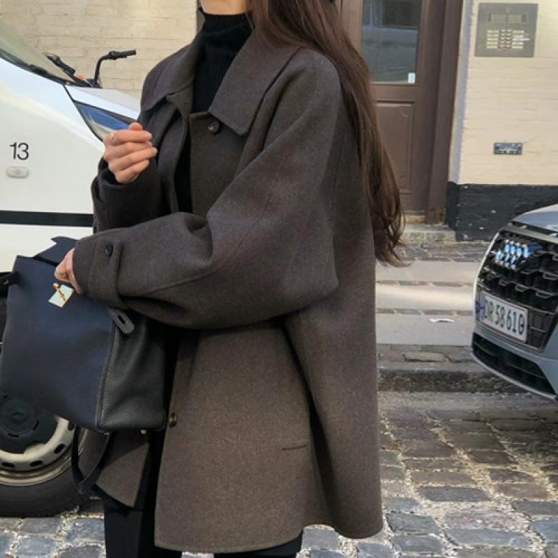 Black Short Wool Coat Outerwear Thickened Design Elegant And Sophisticated Style Petite Figures