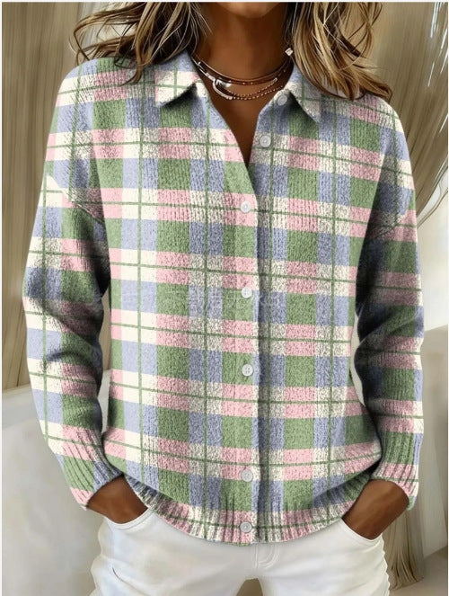Women's Plaid Printed Long Sleeve Top