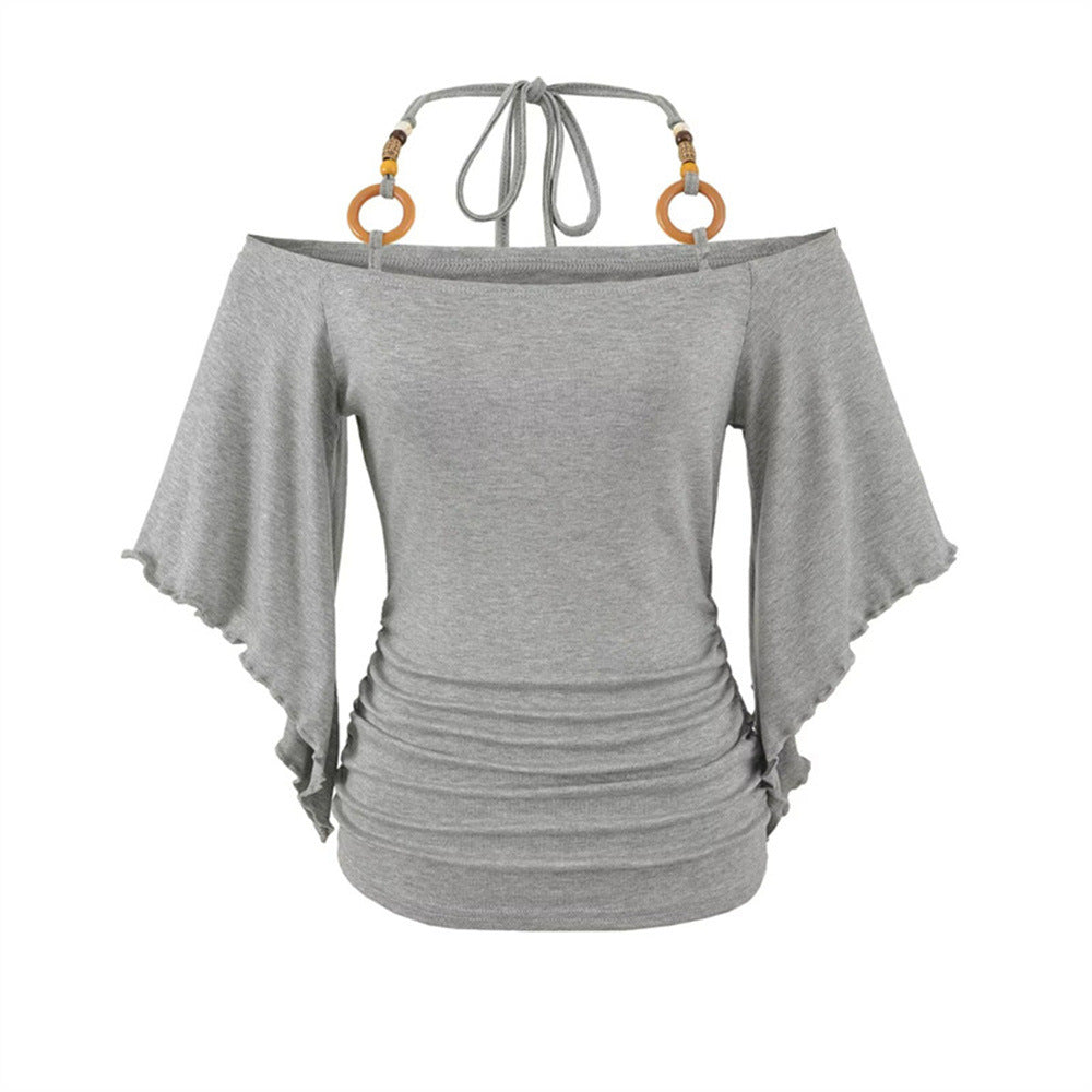 Women's Retro Off-the-Shoulder Beaded Halter Neck Top