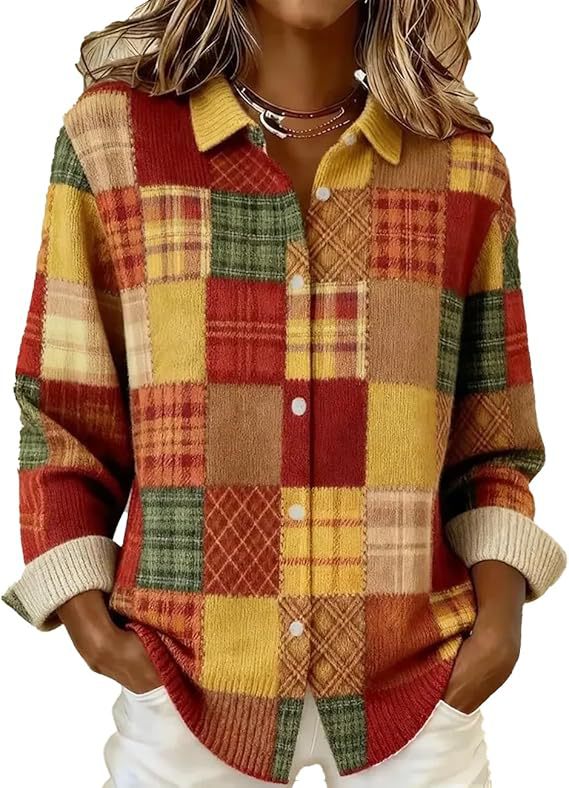 Women's Plaid Printed Long Sleeve Top